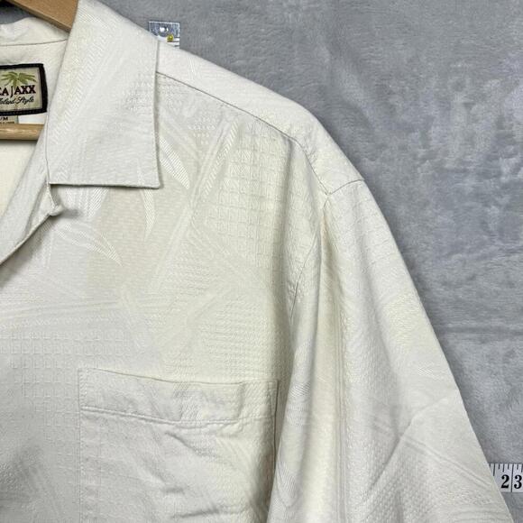 Jamaica Jaxx White Textured Rayon Hawaiian Shirt 100% Silk Size M Island Casual - Picture 4 of 9